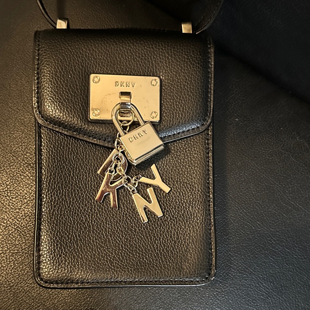 DKNY Black Leather Mini Bag with Silver Accents